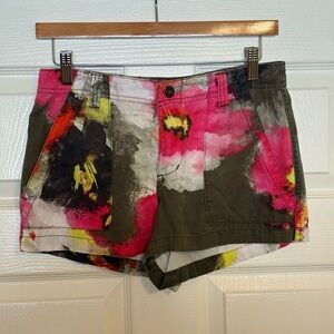 Pam & Gela Utility Lyocell Bright Pink Army Green Cargo Shorts size 0